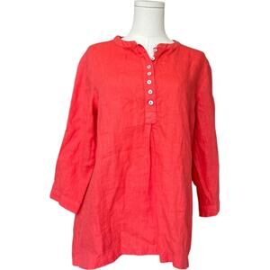 Ethan Allan Linen Blouse – Coral, XL, 3/4 Sleeve, Button Placket – 200